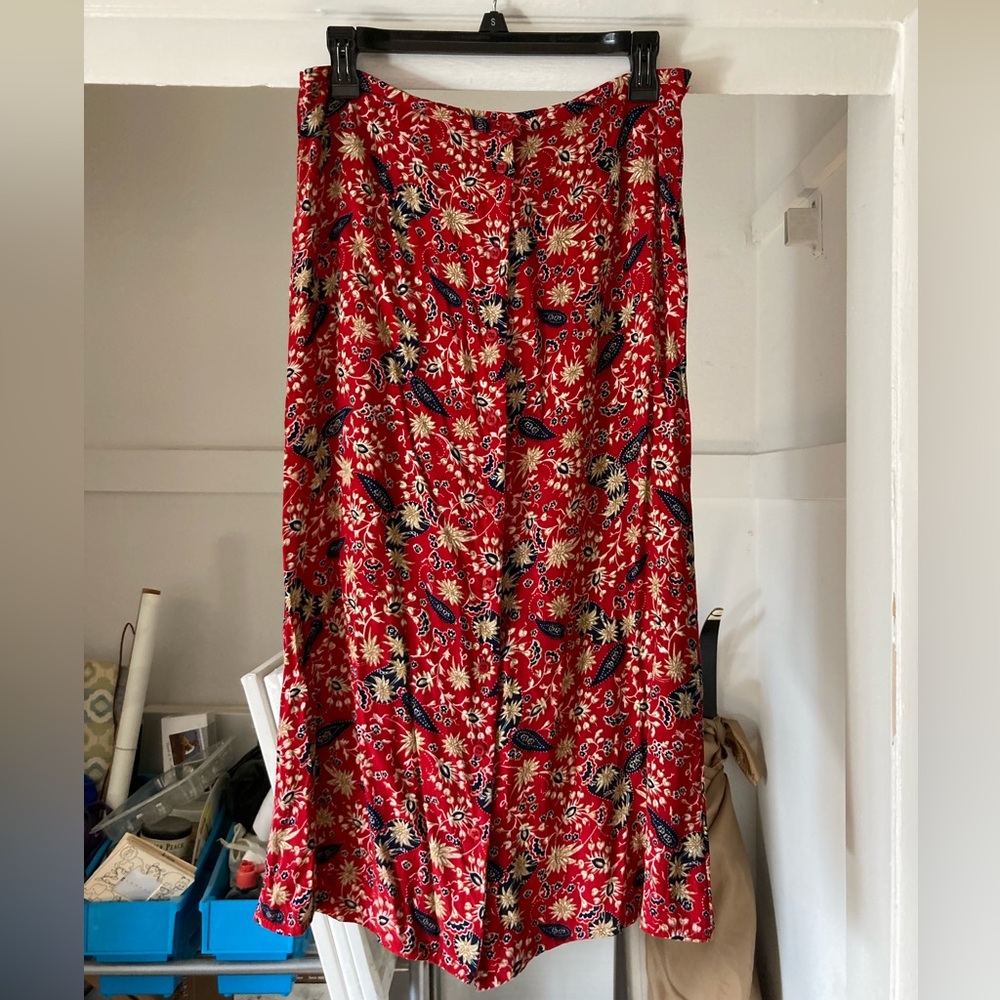 Vintage 90s Paisley Button Front Midi Skirt Size S